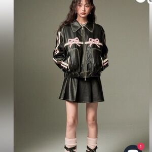 Diddi Moda Leather Bow Soft Grunge Dark Feminine Dollcore Statement Jacket Sz L